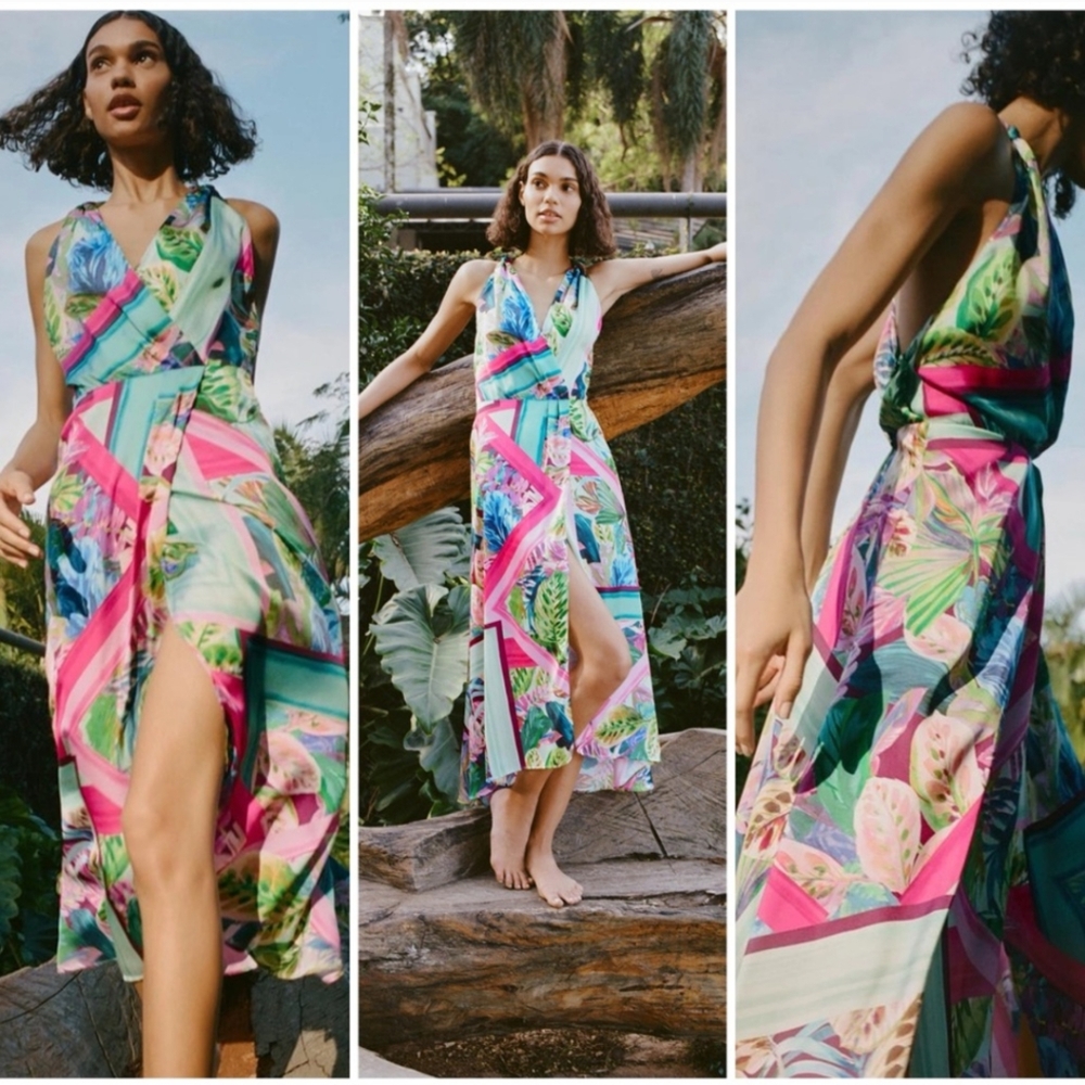 Zara Colorful Maxi Dress with Tropical Print Medium